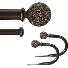 1" Double Curtain Rod with Torre Finials and holdbacks (28‘’-48‘’, Bronze gold)