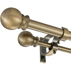 Matte White Double Curtain Rods 36-72 Inch,1’’Front and 5/8’’Back Double Drapery Rod with Small Round Ball and Aluminum Brackets, Adjustable Dual Window Rod for Sheer/Blackout Curtains