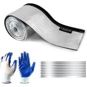 Heat Shroud Sleeve Aluminized Silver Sleeving 1" I.D.X10FT for Ultimate Heat Protection Hose with Hook and Loop Closure with 10PCS 7.8inch Stainless Steel Cable Metal Zip Ties(Gold)