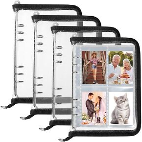 4 Pcs 6 Ring A5 Binder Cover Notebook Binder Clear Soft PVC Zipper Binder A5 Budget Binder Folder A5 Planner Cover Refillable Notebook Shell for Journal Photo Album Organizer, 10"x7" (Black)