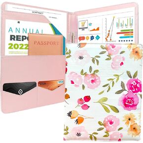 Portfolio That Comes with A Pen, Padfolio for Women Leather, Pink and Flowered Portfolio Organizer, Folders for Documents, Portfolio Folder for Artwork, for Women, Leather Binder, Padfolio. in Saudi Arabia