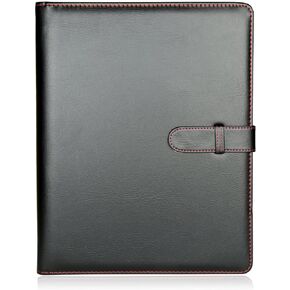 H&S A4 Portfolio Folder with Ring Binder Mechanism - Faux Leather Business Padfolio - Black Conference Organizer with 40 Plastic Pockets