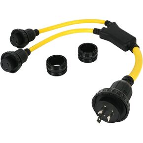 4FT Marine Shore Power Y-Adapter, HDWS NEMA L5-30P Male Plug to Two L5-30R Y Split Plug Adapter Cord, 30Amp 125V 10AWG*3, for Marine RV Camping