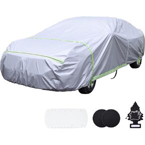 BYDOLL Car Cover Waterproof All Weather 6 Layers Snowproof Windproof Hail Protector Full Exterior Covers UV Protection 210D Oxford Universal Fit Outdoor Car Cover for Automobiles Zipper Cotton Inside