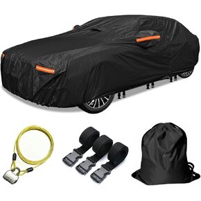 30 Layers Car Cover for Automobiles All Weather Waterproof, Outdoor Snowproof UV Protection Windproof, Door Zipper, Soft Cotton, Heavy Duty Universal Car Covers, (Black, Fit Sedans 191"-200")