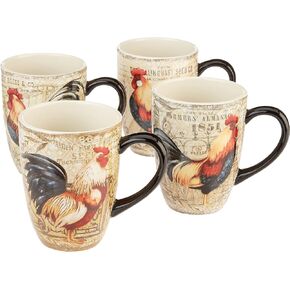 Certified International Gilded Rooster Set/4 Mug 20 oz., Assorted Designs,One Size, Multicolored,23652SET4