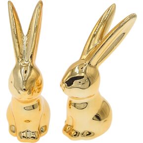 Hananona 2 Pcs Ceramic Animal Bunny Figurines Ornaments, Gold Ceramic Rabbit Bunny Rings Holder Easter Home Decor Sculptures and Statues Handmade Artware Gifts