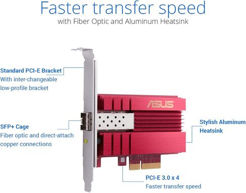Asus 10Gbps Gigabit Ethernet PCI Express, Network Adapter PCIe 2.0/3.0 X4 SFP+ Network Card/Ethernet Card Support Fiber Optic (XG-C100F) in Saudi Arabia