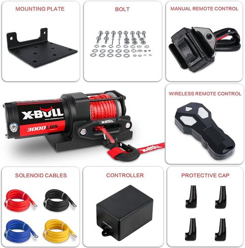 X-BULL 12 فولت 3000LBS ونش كهربائي حبل اصطناعي ونش كهربائي لسحب ATV/UTV على الطرق الوعرة مع تصاعد قوس لاسلكي عن بعد جديد in Kuwait