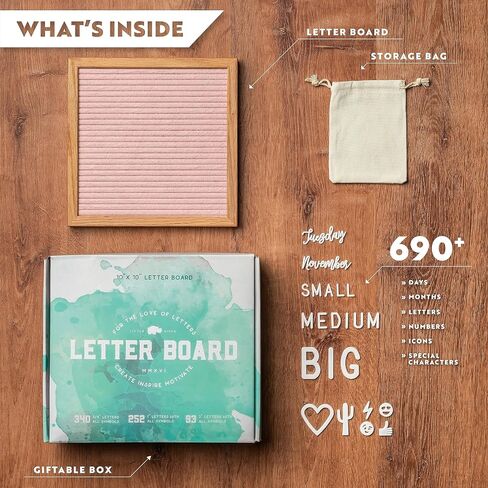 Little Hippo Black Felt Letter Board Sign 10x10 Inch with 690+ PRE-Cut Letters - Rustic Wood Message Board with Letters and stand, Baby Announcement Sign, Back to School Felt Board in Saudi Arabia