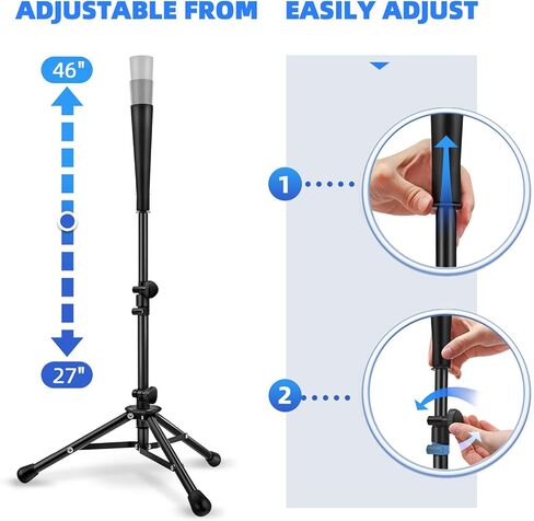 تيشيرت الضرب للبيسبول/الكرة اللينة، ارتفاع سهل التعديل من 27 إلى 46 بوصة، قطعتان من المطاط الملفوف يدويًا وقابلان للاستبدال in Kuwait