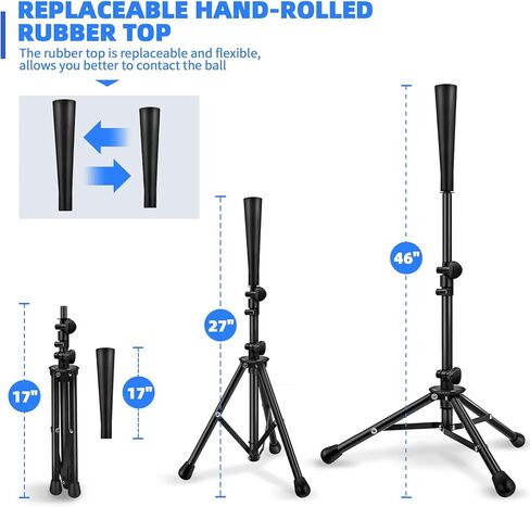 تيشيرت الضرب للبيسبول/الكرة اللينة، ارتفاع سهل التعديل من 27 إلى 46 بوصة، قطعتان من المطاط الملفوف يدويًا وقابلان للاستبدال in Kuwait