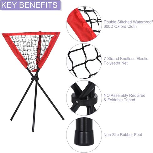 تطبيقات UHATa Baseball Caddy للتدريب على ممارسة الضرب على البيسبول - رف البيسبول القابل للطي مقاس 35 بوصة - [الكمية 1 - أحمر] in Saudi Arabia