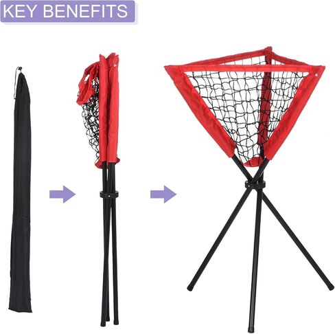 تطبيقات UHATa Baseball Caddy للتدريب على ممارسة الضرب على البيسبول - رف البيسبول القابل للطي مقاس 35 بوصة - [الكمية 1 - أحمر] in Saudi Arabia