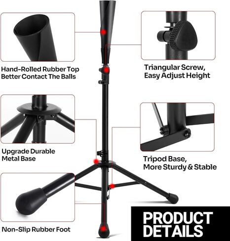 تي شيرت البيسبول WEEPALM - تي شيرت محمول للبيسبول/الكرة اللينة مع قطعتين من المطاط القابل للاستبدال وقاعدة حامل ثلاثي القوائم، تعديل الارتفاع من 27 إلى 43 بوصة للأطفال والكبار، سهل الحمل in Kuwait