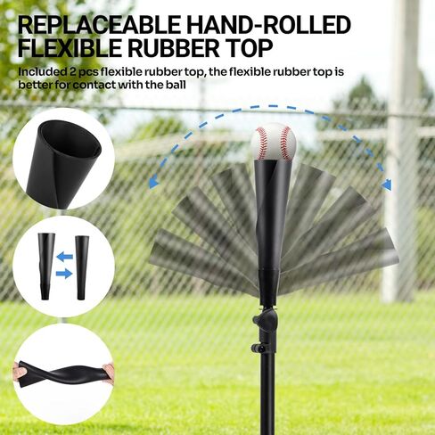 تي شيرت البيسبول WEEPALM - تي شيرت محمول للبيسبول/الكرة اللينة مع قطعتين من المطاط القابل للاستبدال وقاعدة حامل ثلاثي القوائم، تعديل الارتفاع من 27 إلى 43 بوصة للأطفال والكبار، سهل الحمل in Kuwait