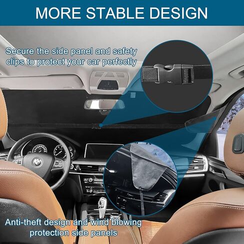 Windshield Cover for Ice and Snow, Car Windshield Snow Cover Stronger Design, Automotive Windshield Snow Covers for Ice Removal, Fixed on Tire Design, Fit Most Car（78"x49"） in Kuwait