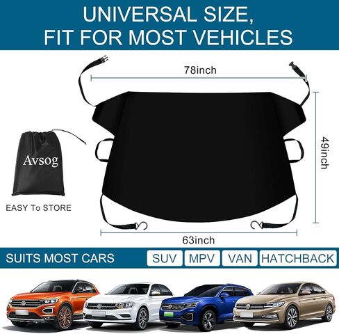 Windshield Cover for Ice and Snow, Car Windshield Snow Cover Stronger Design, Automotive Windshield Snow Covers for Ice Removal, Fixed on Tire Design, Fit Most Car（78"x49"） in Kuwait