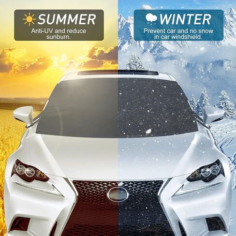 Windshield Cover for Ice and Snow, Car Windshield Snow Cover Stronger Design, Automotive Windshield Snow Covers for Ice Removal, Fixed on Tire Design, Fit Most Car（78"x49"） in Kuwait