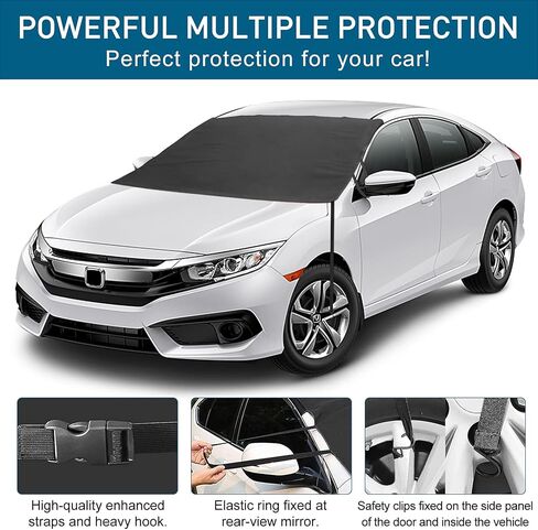 Windshield Cover for Ice and Snow, Car Windshield Snow Cover Stronger Design, Automotive Windshield Snow Covers for Ice Removal, Fixed on Tire Design, Fit Most Car（78"x49"） in Kuwait