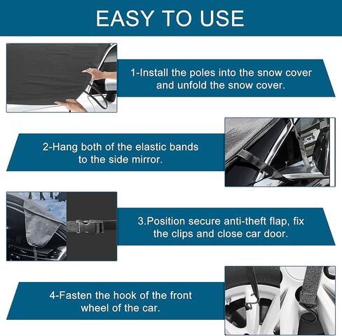 Windshield Cover for Ice and Snow, Car Windshield Snow Cover Stronger Design, Automotive Windshield Snow Covers for Ice Removal, Fixed on Tire Design, Fit Most Car（78"x49"） in Kuwait