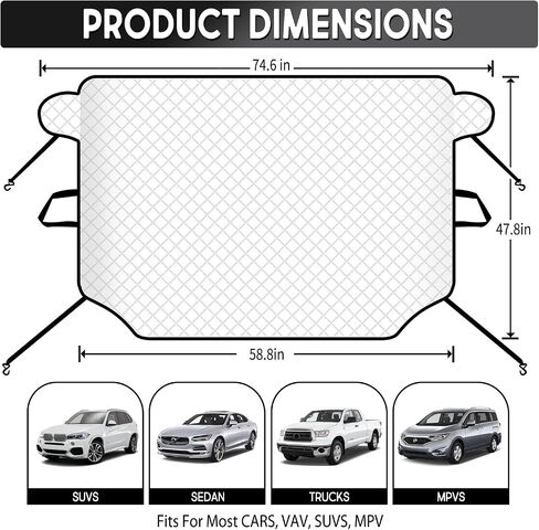 Rest-Eazzzy Car Windshield Cover for Ice and Snow, Windshield Snow Cover for Car SUV Truck, 4-Layer Protection with 5 Powerful Magnets, Windshield Frost Cover Any Weather, Large (74.6 X47.8 inches) in Saudi Arabia