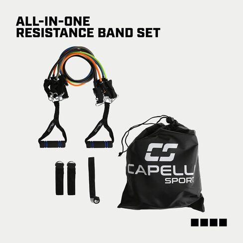 Capelli Sport Resistance Band Kit, Includes 5 Tube Resistance Bands and 2 Ankle Cuff Resistance Bands, Multicolor in Saudi Arabia