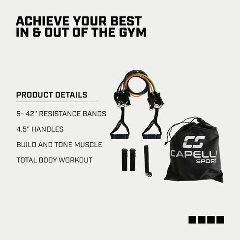 Capelli Sport Resistance Band Kit, Includes 5 Tube Resistance Bands and 2 Ankle Cuff Resistance Bands, Multicolor in Saudi Arabia