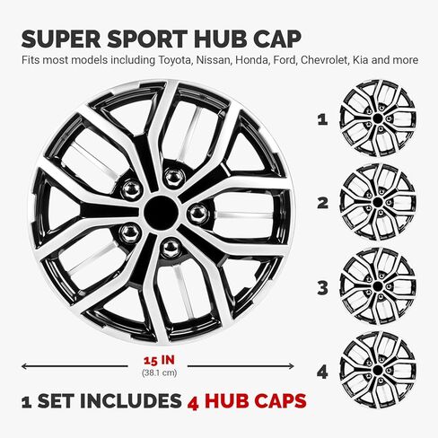 أغطية عجلات عالمية من Pilot Automotive WH141-16S-B مقاس 16 بوصة باللونين الأسود والفضي للسيارات - مجموعة من 4 قطع - تناسب معظم السيارات in Kuwait