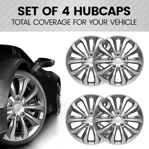 BDK Hubcaps Wheel Covers for Cars Premium Silver and Gunmetal Hubcaps 16" Wheel Rim Cover Replacement Snap On Hubcaps for Toyota Camry Corolla Style Automotive (4-Pack) in Saudi Arabia