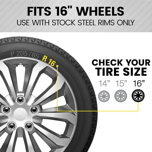 BDK Hubcaps Wheel Covers for Cars Premium Silver and Gunmetal Hubcaps 16" Wheel Rim Cover Replacement Snap On Hubcaps for Toyota Camry Corolla Style Automotive (4-Pack) in Saudi Arabia