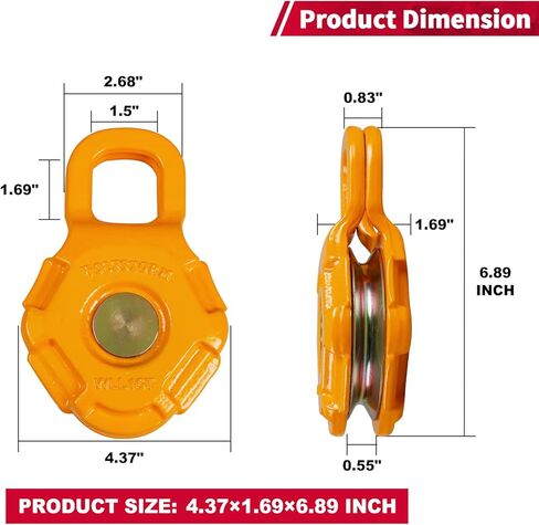 I1MOTOR Snatch Block 15T/ 33069LB حمل العمل 35T/ 77161 LB أقصى قوة للكسر، بكرة ونش مع كابل 7/16 بوصة ملحق استرداد الطرق الوعرة للجرارات والشاحنات والمركبات in Kuwait