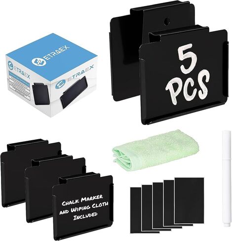 5pcs Metal Clip On Labels for Storage Bins – Pantry, Kitchen, Bathroom Organization with Storage Bin Labels – Removable Basket Labels – 1 White Chalk Marker and Wiping Cloth Included in Saudi Arabia