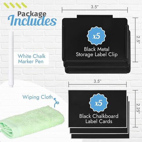 5pcs Metal Clip On Labels for Storage Bins – Pantry, Kitchen, Bathroom Organization with Storage Bin Labels – Removable Basket Labels – 1 White Chalk Marker and Wiping Cloth Included in Saudi Arabia