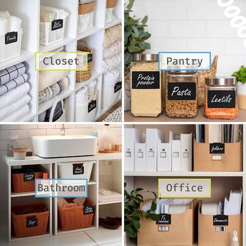 5pcs Metal Clip On Labels for Storage Bins – Pantry, Kitchen, Bathroom Organization with Storage Bin Labels – Removable Basket Labels – 1 White Chalk Marker and Wiping Cloth Included in Saudi Arabia