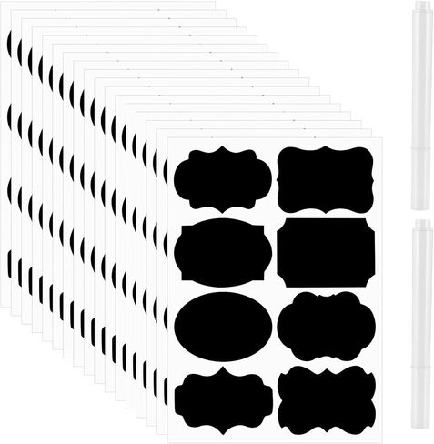 136 قطعة/17 ورقة من ملصقات السبورة، ملصقات ملصقات قابلة لإعادة الاستخدام وقابلة للإزالة ومقاومة للماء، من أجل برطمانات توابل ماسون وصناديق تخزين الزجاجات وصناديق تخزين المطبخ وغرف الزفاف والحرف اليدوية، مع قلمين in Kuwait