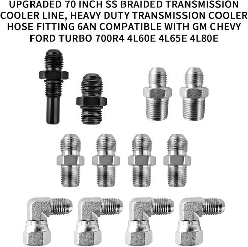Braided Lines Transmission Cooler - Upgraded 6AN 52-Inch Black Nylon Braided Cooler Lines, Compatible with TH350 700R4 TH400 NP-700RTL 3L80, Cooler Line for Chevy Ford Mopar GM Buick in Saudi Arabia