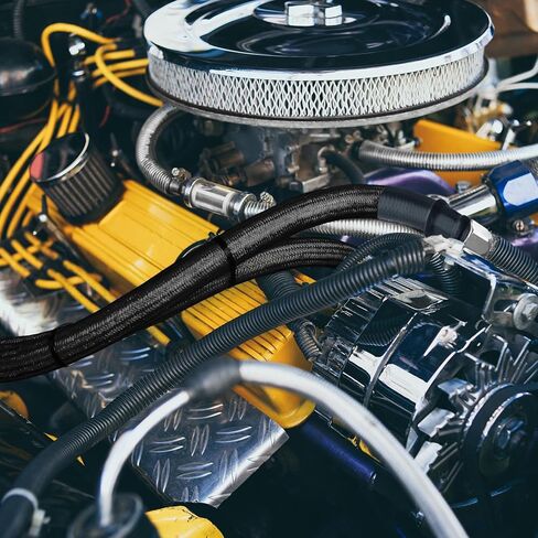 Braided Lines Transmission Cooler - Upgraded 6AN 52-Inch Black Nylon Braided Cooler Lines, Compatible with TH350 700R4 TH400 NP-700RTL 3L80, Cooler Line for Chevy Ford Mopar GM Buick in Saudi Arabia