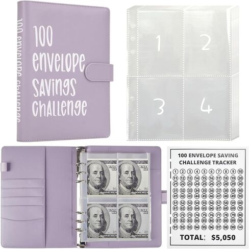 100 Envelopes Money Saving Challenge Binder Budget Planner, Budget Book with Cash Envelopes Savings Challenge, 52 Week Money Saving Challenge Binder, 4 Envelopes Per Page, A Total of 25 Pages in Saudi Arabia