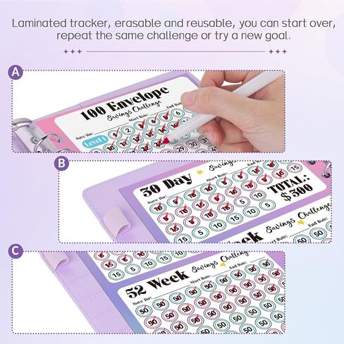 Sooez 25Pack Cash Stuffing Envelopes, 100 Envelopes Money Saving Challenge Replacement, 3 Challenge Tracker, A5 Binder Inserts Pre-Numbered 1-100, Clear Money Envelopes for Cash in Saudi Arabia