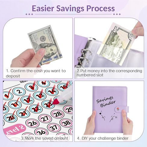 Sooez 25Pack Cash Stuffing Envelopes, 100 Envelopes Money Saving Challenge Replacement, 3 Challenge Tracker, A5 Binder Inserts Pre-Numbered 1-100, Clear Money Envelopes for Cash in Saudi Arabia