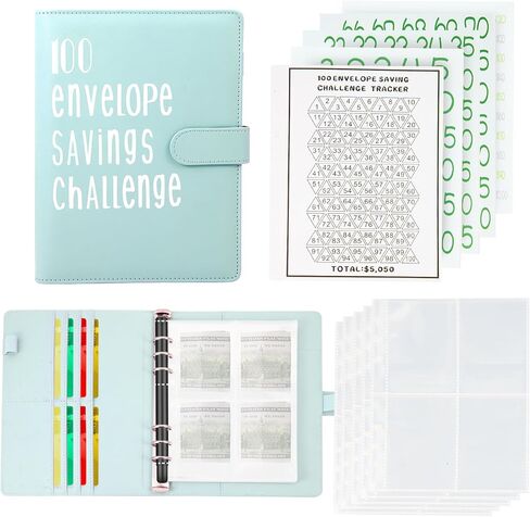 100 Envelopes Money Saving Challenge Binder, Save 5050 Dollars 100 Day Envelope Challenge Binder with 100 Cash Envelopes, Tracker, and Stickers in Kuwait