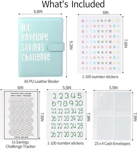 100 Envelopes Money Saving Challenge Binder, Save 5050 Dollars 100 Day Envelope Challenge Binder with 100 Cash Envelopes, Tracker, and Stickers in Kuwait