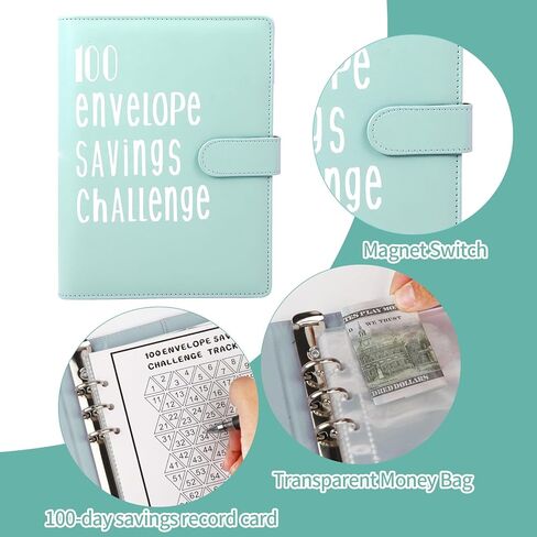 100 Envelopes Money Saving Challenge Binder, Save 5050 Dollars 100 Day Envelope Challenge Binder with 100 Cash Envelopes, Tracker, and Stickers in Kuwait