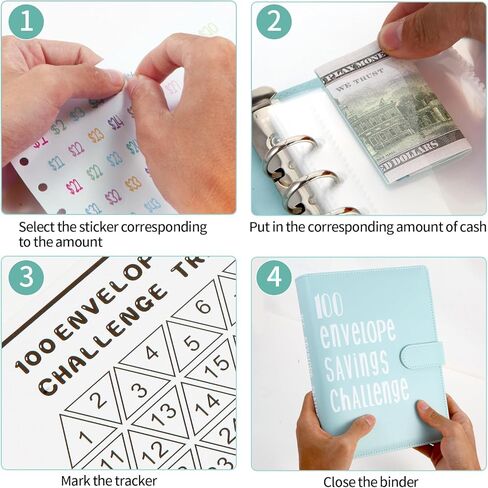 100 Envelopes Money Saving Challenge Binder, Save 5050 Dollars 100 Day Envelope Challenge Binder with 100 Cash Envelopes, Tracker, and Stickers in Kuwait