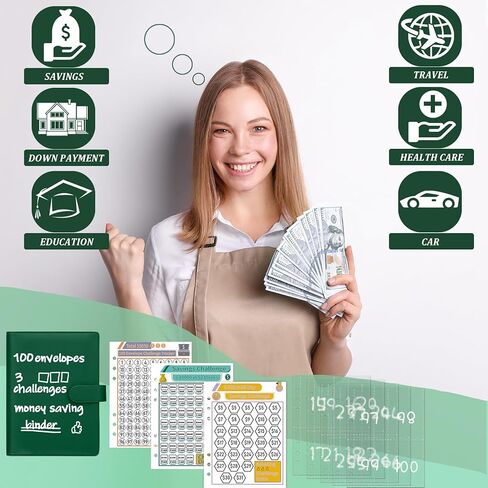 Antner 100 Envelopes Challenge Binder Money Savings Challenges Book to Save $5,050 and $10,000 and $500, A5 Money Saving Planner Cash Envelope Budget Binder, Pink in Kuwait