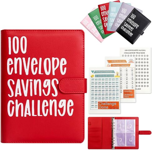 100 Envelopes Saving Challenge Binder A5 Money Saving Book,52 Week Money Save Book to Save $5,050,$10,000,$500,Money Savings Budget Planner Book with Cash Envelopes for Budgeting Planner (Black) in Saudi Arabia