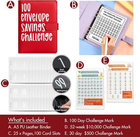 100 Envelopes Saving Challenge Binder A5 Money Saving Book,52 Week Money Save Book to Save $5,050,$10,000,$500,Money Savings Budget Planner Book with Cash Envelopes for Budgeting Planner (Black) in Saudi Arabia