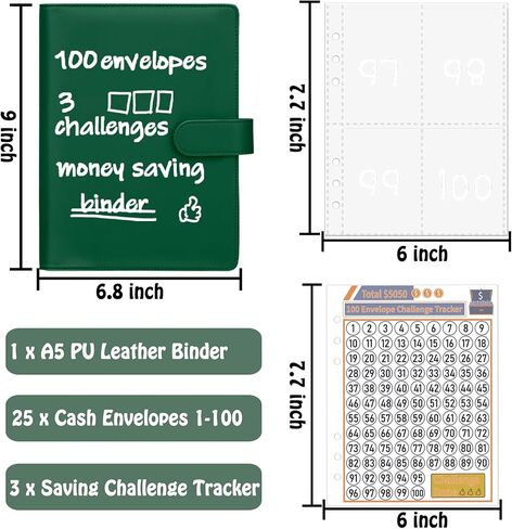 Antner 100 Envelopes Challenge Binder Money Savings Challenges Book to Save $5,050 and $10,000 and $500, A5 Money Saving Planner Cash Envelope Budget Binder, Pink in Kuwait