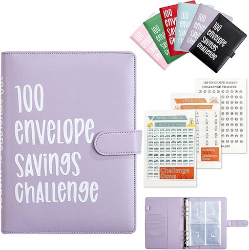 100 Envelopes Saving Challenge Binder A5 Money Saving Book,52 Week Money Save Book to Save $5,050,$10,000,$500,Money Savings Budget Planner Book with Cash Envelopes for Budgeting Planner (Black) in Saudi Arabia